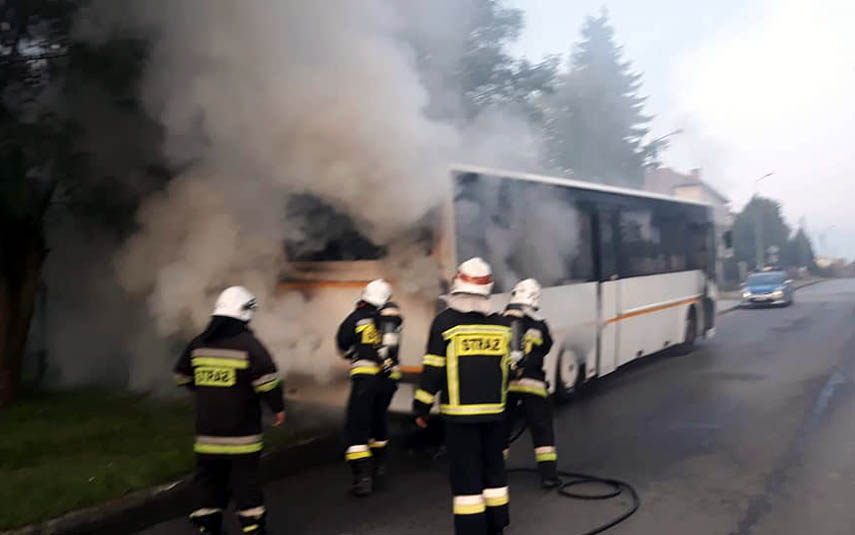 Pożar autobusu w Kalwarii