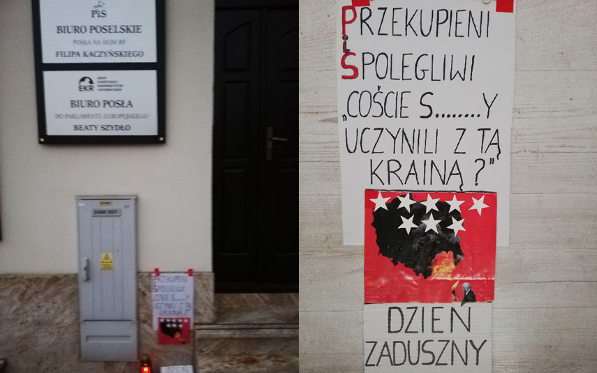 Znowu kartony i znicz pod biurem  poselskim posła Kaczyńskiego